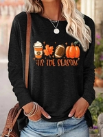Lässig Frühling/Herbst Halloween Keine Elastizität Täglich Jersey Langarm H-Linie Regelmäßig Blusen1 für Damen