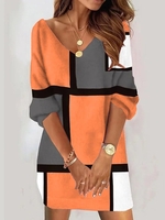 Lässig Frühling/Herbst Kariert Polyester Normal Täglich Mini Langarm Nein Kleider für Damen