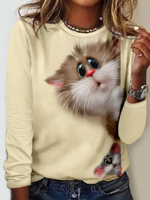 Lässig Frühling/Herbst Katze Polyester Täglich Regelmäßige Passform Weihnachten H-Linie Regelmäßig Shirts für Damen