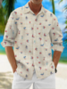 Lässig Frühling/Herbst Marine Leben Polyester Weit Pendeln Langarm Regelmäßig H-Linie Aloha-Hemden für Herren