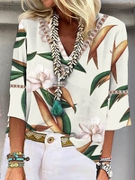 Lässig Frühling/Herbst Pflanzen Keine Elastizität Täglich Weit 3/4 Ärmel Regelmäßig GC Shirts für Damen