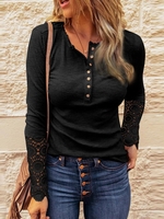 Lässig Frühling/Herbst Polyester Langarm Passen Rundhals Regelmäßig Shirts für Damen