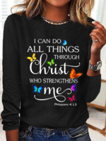 Lässig Frühling/Herbst Schmetterling Mikroelastizität Täglich Langarm Rundhals Baumwollmischung Regelmäßig Shirts für Damen