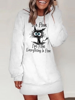 Lässig Frühling/Herbst Textbriefe Täglich Weit Langarm Baumwollmischung O-Linie Regelmäßig Kleider für Damen