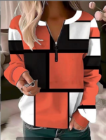 Lässig Geblümt Frühling/Herbst Polyester Reißverschluss Langarm Rundhals Regelmäßig Regelmäßig Sweatshirts für Damen