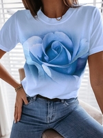 Lässig Geblümt Sommer Jersey Kurzarm Rundhals Regelmäßig Mittlere Elastizität Nein T-Shirts für Damen