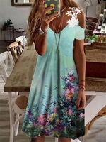 Lässig Geblümt Sommer Normal Keine Elastizität Täglich Spitze Jersey Kurzarm Kleider für Damen