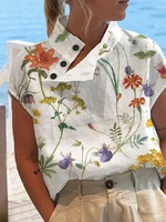 Lässig Geblümt Sommer Polyester Keine Elastizität Urlaub Flügelärmel H-Linie EG Shirts für Damen