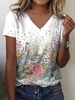 Lässig Geblümt Sommer Polyester V-Ausschnitt Mikroelastizität Täglich Kurzarm H-Linie T-Shirts für Damen