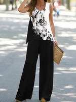 Lässig Geblümt Sommer Täglich Bestseller Ärmellos Rundhals Regelmäßig SW Zweiteiliges Sets für Damen