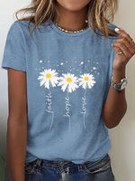 Lässig Geblümt Sommer Täglich Weit Rundhals Regelmäßig H-Linie Regelmäßig T-Shirts für Damen