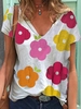 Lässig Geblümt Sommer V-Ausschnitt Leicht Hohe Elastizität Lässig Weit Regelmäßig T-Shirts für Damen