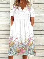 Lässig Geblümt Sommer V-Ausschnitt Normal Keine Elastizität Jersey Maxikleid H-Linie Kleider für Übergröße