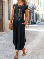 Lässig Jersey Rundhals Maxikleider