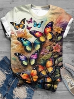 Lässig Schmetterling Sommer Weit Jersey Rundhals Regelmäßig H-Linie Regelmäßig T-Shirts für Damen