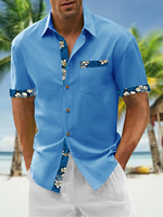 Lässig Tropisch Sommer Baumwolle Weit Regelmäßig H-Linie Regelmäßig Tasche Patchwork Aloha-Hemden für Herren
