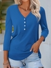 Lässig Unifarben Frühling/Herbst Polyester V-Ausschnitt Langarm Regelmäßig H-Linie Mittlere Elastizität T-Shirts für Damen