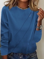 Lässig Unifarben Frühling/Herbst Täglich Weit Langarm Rundhals Schnalle Nein T-Shirts für Damen