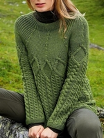 Lässig Unifarben Herbst Weit Langarm Wolle/Stricken Regelmäßig Regelmäßig Regelmäßig Größe Pullover für Damen