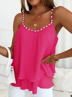 Lässig Unifarben Sommer Polyester Spaghettiträger Mikroelastizität Ärmellos Regelmäßig Regelmäßig Tanktop Blusen & Shirts für Damen