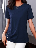 Lässig Unifarben Sommer Schnalle Weit Jersey Mittellang H-Linie Regelmäßig Shirts für Damen