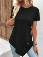 Lässig Unifarben Sommer Täglich Heiße Liste Kurzarm H-Linie Regelmäßig DL Shirts für Damen