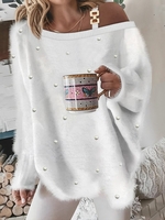 Lässig Unifarben Winter Carmen Schwer Täglich Weit Langarm Regelmäßig Pullover für Damen