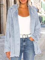 Lässig Unifarben Winter Normal Schwer Mikro-Elastizität Täglich Weit Standard Teddy Jacke für Damen