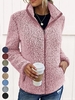 Lässig Unifarben Winter Normal Täglich Weit Langarm Fluff/Granular-Fleece-Stoff H-Linie Teddy Jacken für Damen