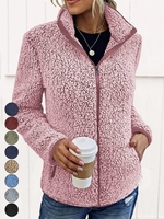 Lässig Unifarben Winter Normal Täglich Weit Langarm Fluff/Granular-Fleece-Stoff H-Linie Teddy Jacken für Damen