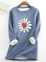 Lässig Winter Gänseblümchen Mikroelastizität Täglich Regelmäßige Passform Rundhals H-Linie Vlies Sweatshirts für Damen