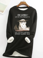Lässig Winter Katze Täglich Regelmäßige Passform Weihnachten Rundhals Baumwollmischung Vlies Sweatshirts für Damen
