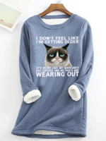 Lässig Winter Katze Täglich Regelmäßige Passform Weihnachten Rundhals H-Linie Vlies Sweatshirts für Damen