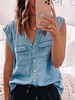 Modetalente 1 Blau Damen Muskelshirt V-Ausschnitt Denim Lässig Strand Muskelshirt