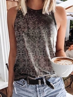 Modetalente 1 Dunkelgrau Damen Muskelshirt Neckholder Baumwollgemisch Lässig Print Muskelshirt