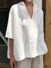 Modetalente 1 Gelb Weiß Dunkelblau Pink Hellblau Orange Grün Grau Damen Kurzarm-Blusen V-Ausschnitt Urlaub Baumwollgemisch Unifarben Kurzarm-Blusen