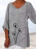 Modetalente 1 Grau Damen Langarm-Blusen Lässig Baumwolle V-Ausschnitt Print Langarm-Blusen
