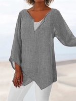 Modetalente 1 Grau Pink Weiß Khaki Blau Damen Langarm-Blusen Bambus Lässig V-Ausschnitt Unifarben Langarm-Blusen