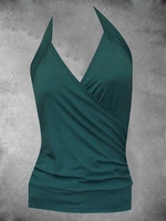 Modetalente 1 Grün Damen Muskelshirt Lässig Baumwollgemisch V-Ausschnitt Täglich Muskelshirt