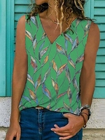 Modetalente 1 Grün Damen Muskelshirt Resort Baumwollgemisch V-Ausschnitt Muskelshirt