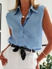 Modetalente 1 Himmelblau Damen Muskelshirt für Arbeit Baumwollmischung Hemdkragen Lässig Formal Muskelshirt