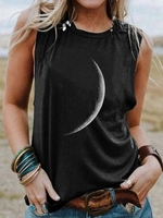Modetalente 1 Schwarz Damen Muskelshirt Jersey Lässig Rundhals Print Täglich Muskelshirt