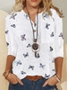 Modetalente 1 Weiß Damen Langarm-Blusen Baumwollgemisch Lässig V-Ausschnitt Print Täglich Langarm-Blusen