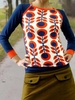 Modetalente Dunkelblaue Blumendruck Baumwollmischung Langarm Rundhalsausschnitt Blusen & Tuniken