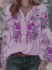 Modetalente Geblümt 1 Aprikosengelb Gelb Blau Grün Helllila Damen Langarm-Blusen V-Ausschnitt Polyester Lässig Langarm Print Langarm-Blusen