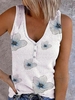 Modetalente Geblümt 1 Beige Damen Muskelshirt V-Ausschnitt Baumwolle Lässig Print Date Muskelshirt