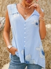 Modetalente Geblümt 1 Blau Damen Muskelshirt Baumwolle Schulterfrei Lässig Geblümt Muskelshirt