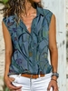 Modetalente Geblümt 1 Blau Damen Muskelshirt Retro Baumwollgemisch Hemdkragen Print Muskelshirt