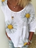 Modetalente Geblümt 1 Gelb Blau Grün Khaki Damen T-Shirts Lässig Rundhals Baumwolle Langarm Geblümt T-Shirts