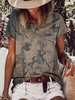 Modetalente Geblümt 1 Grau Damen T-Shirts Baumwollgemisch Rundhals Retro Kurzarm Urlaub T-Shirts